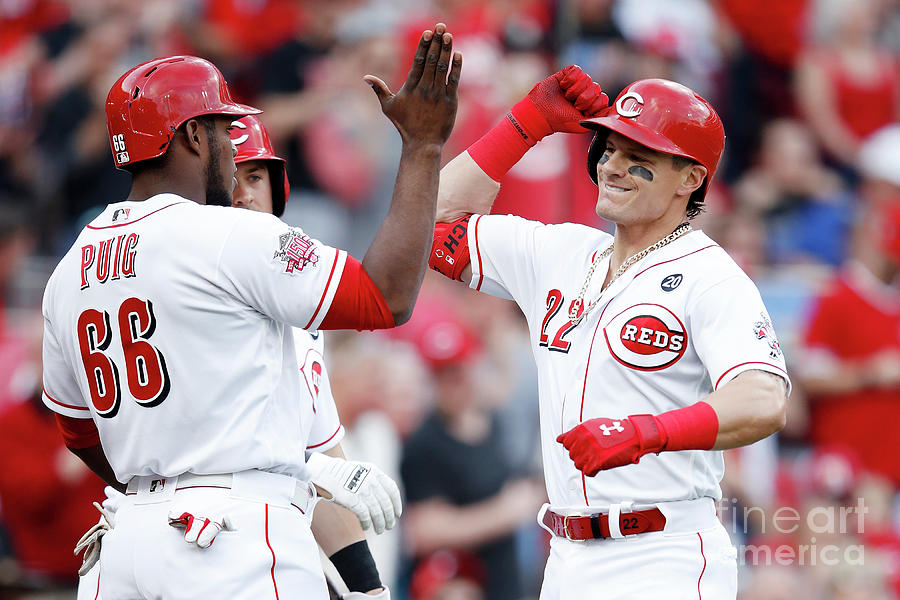 Yasiel Puig And Derek Dietrich Photograph by Joe Robbins Yasiel Puig And Derek Dietrich Photograph by Joe Robbins