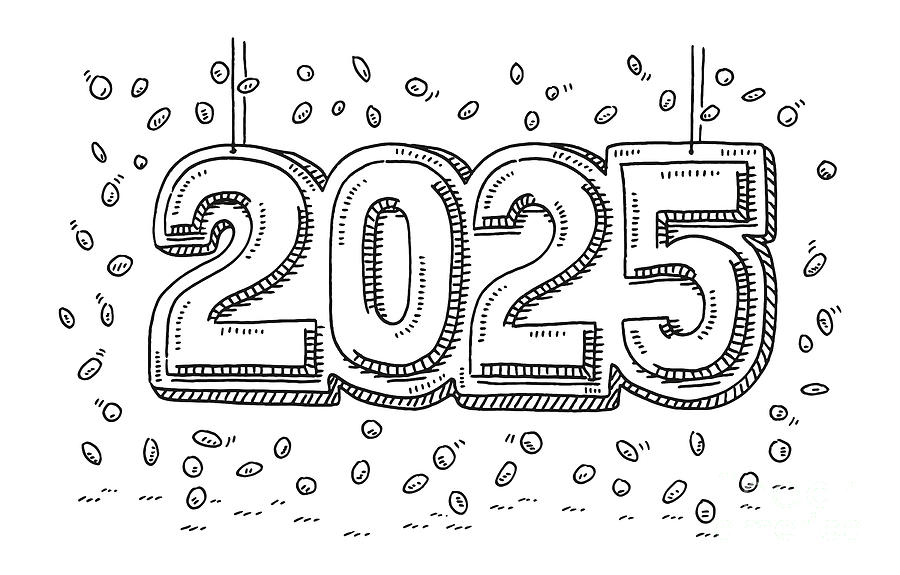 Year 2025 Celebration Confetti Symbol Drawing Drawing by Frank Ramspott ...