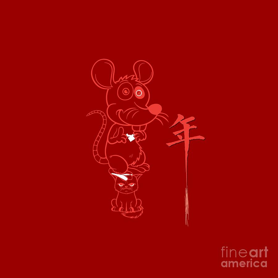 Year of Rat -Red Digital Art by Fei A