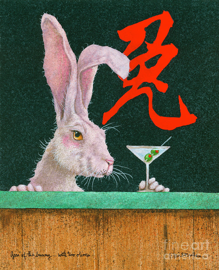 Year Of The Bunny... With Two Olives... Painting by Will Bullas