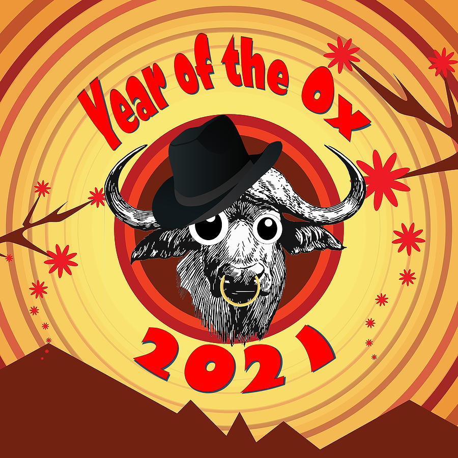 Year of the Ox 2 with Googly Eyes, Hat, and Nose Ring Digital Art by Ali Baucom