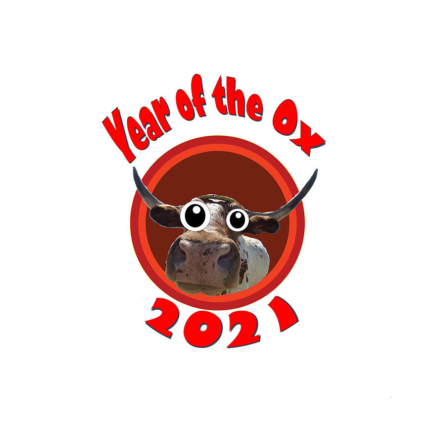 Year of the Ox Googly Eyes Transparent Background Digital Art by Ali Baucom