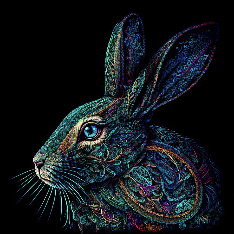 Year of the Rabbit - Blue Digital Art by Peggy Collins