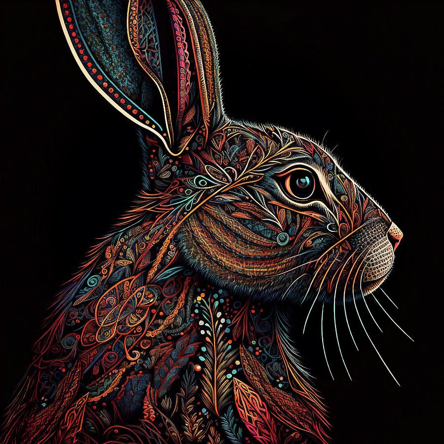 Year of the Rabbit - Orange and Blue Digital Art by Peggy Collins