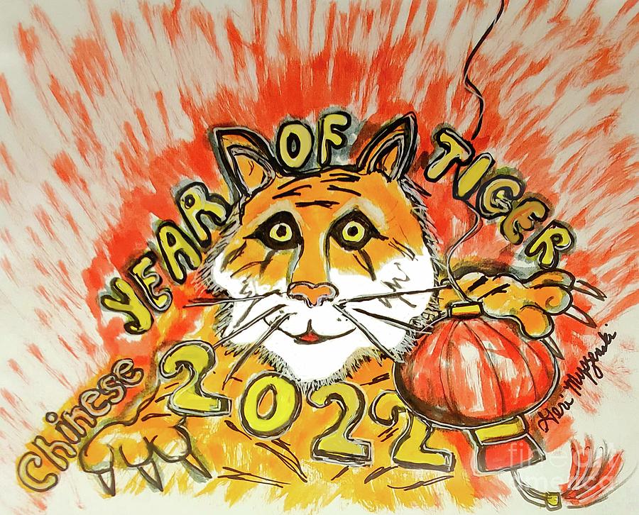 Cat Mixed Media - Year of Tiger Chinese New Year 2022 by Geraldine Myszenski