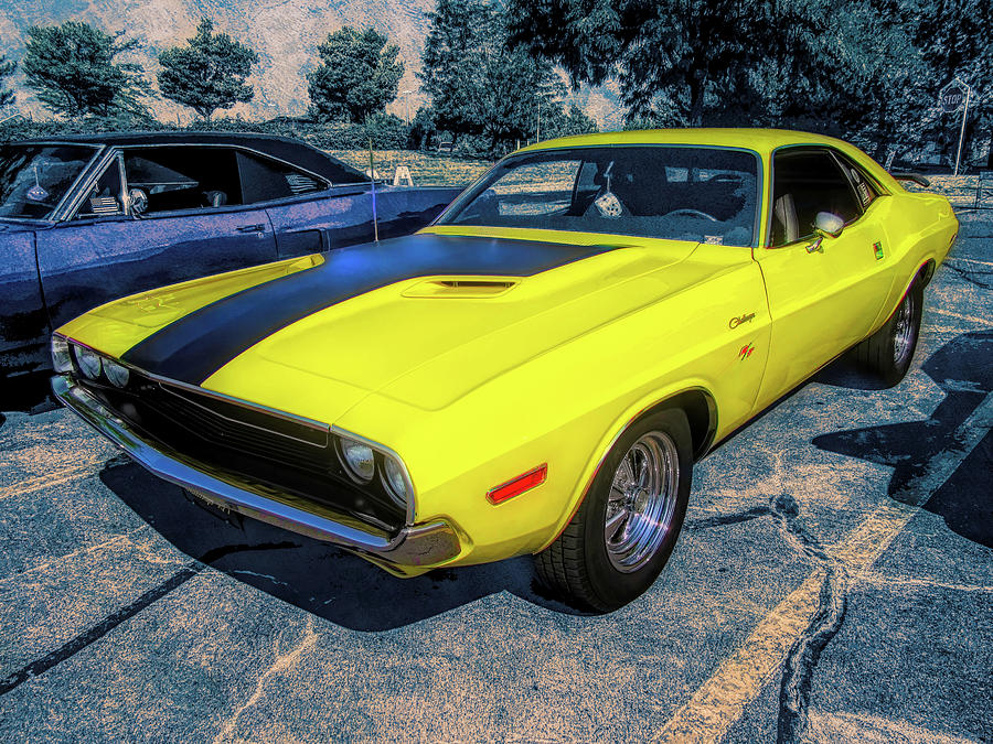 Yellow 1970 Dodge Challenger Front Photograph by DK Digital