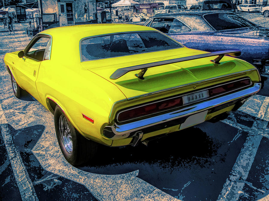 Yellow 1970 Dodge Challenger Rear Photograph by DK Digital
