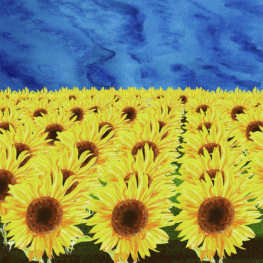 Yellow And Blue Colors Of Nature And Peace Sunflowers And Sky  Painting by Irina Sztukowski