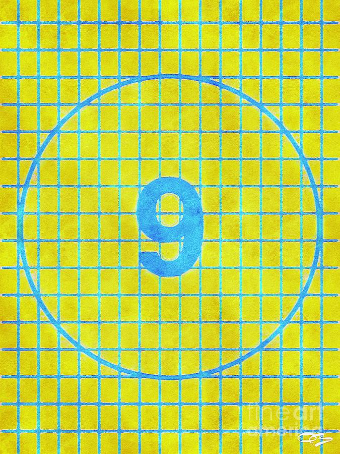 Yellow And Blue Number 9  Within A Ball Shape With A Backdrop That Resembles A Football Net 3 Digital Art