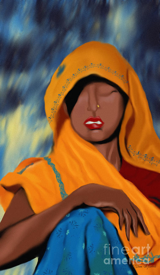Yellow and blue saree Digital Art by Bless Misra