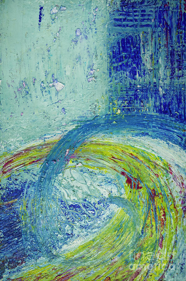 Yellow and Blue Wave Abstract Painting by Iris Richardson