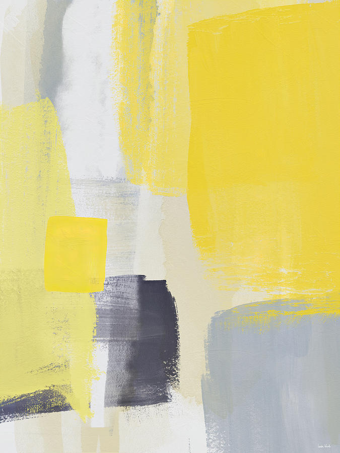 Yellow and Gray Abstract 2- Art by Linda Woods Mixed Media by Linda Woods