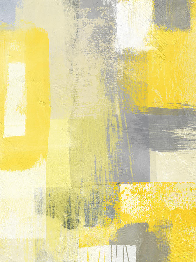 Yellow and Gray Abstract 3- Art by Linda Woods Mixed Media by Linda Woods