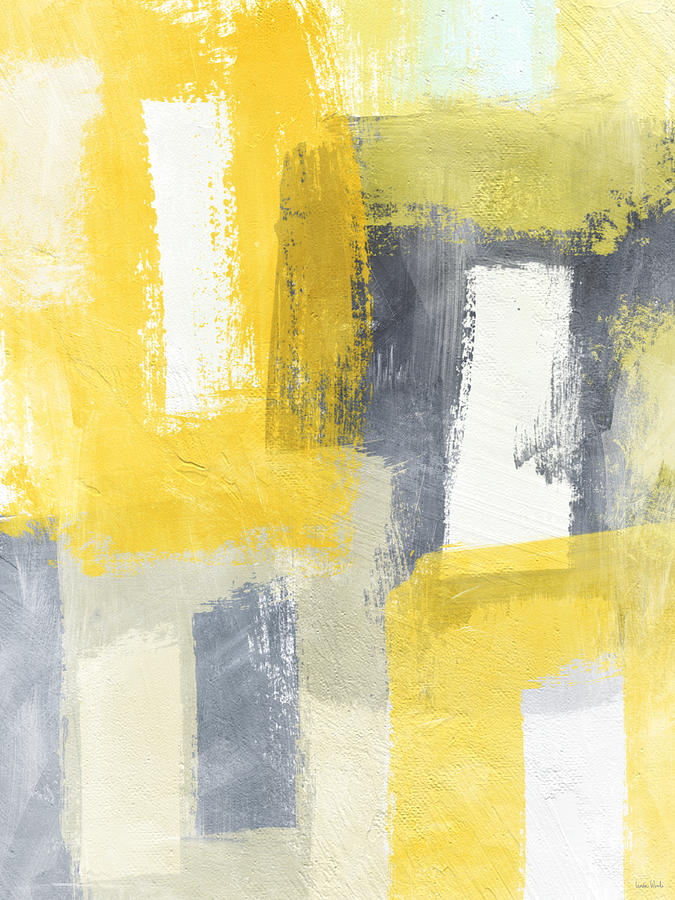Yellow And Gray Abstract 4- Art by Linda Woods Mixed Media by Linda Woods