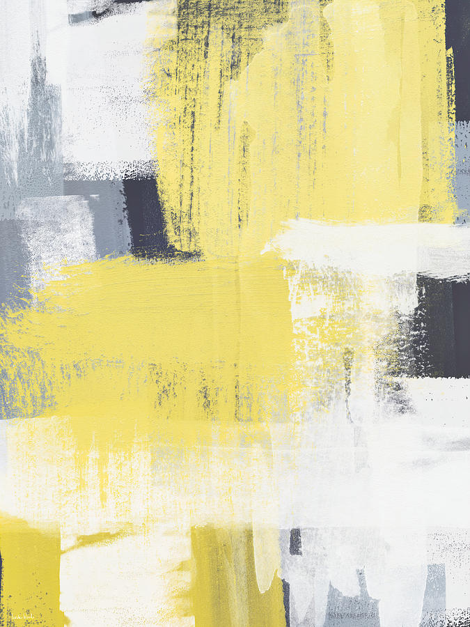 Yellow and Gray Abstract- Art by Linda Woods Mixed Media by Linda Woods