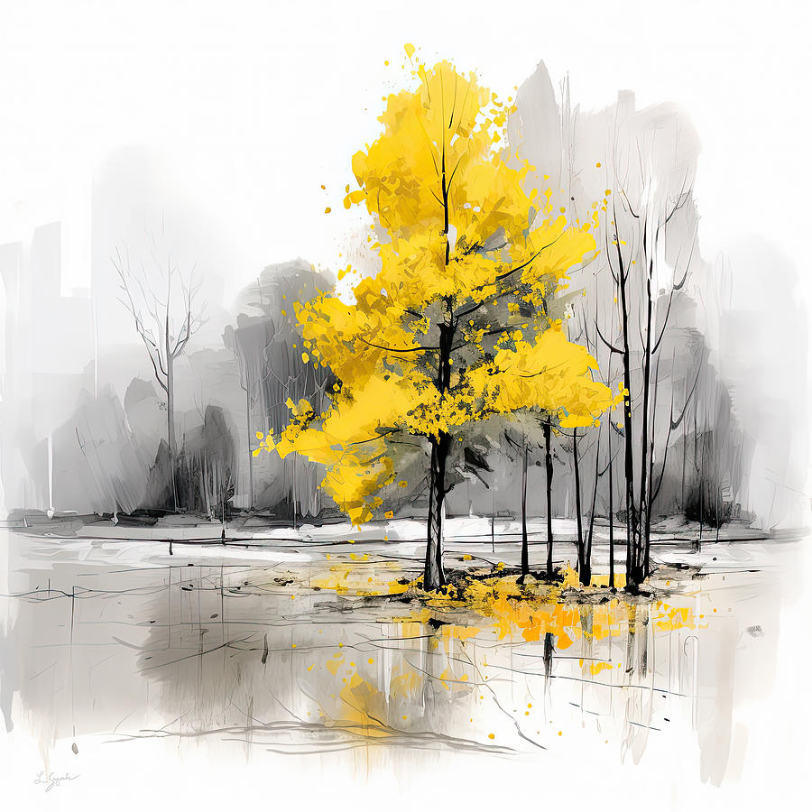 Yellow and Gray Modern Artwork Painting by Lourry Legarde