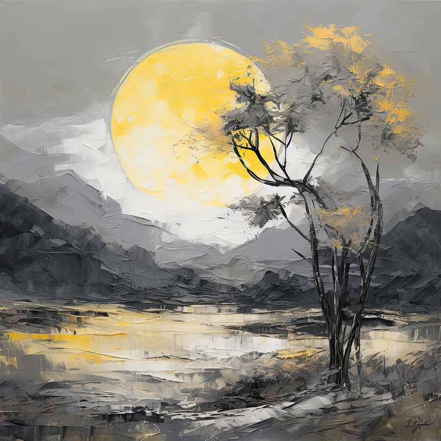 Yellow and Gray Moonscapes Painting by Lourry Legarde