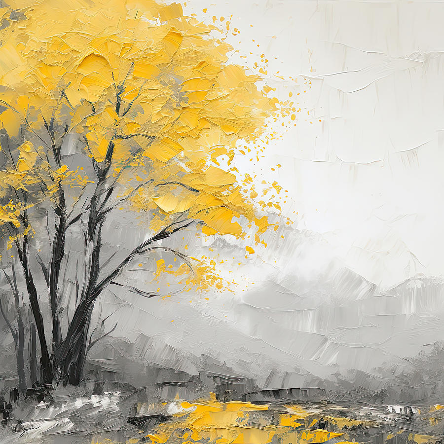 Yellow and Gray Scenery Art Painting by Lourry Legarde