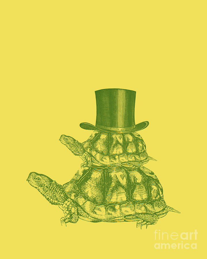 Turtle Digital Art - Yellow And Green Turtles by Madame Memento