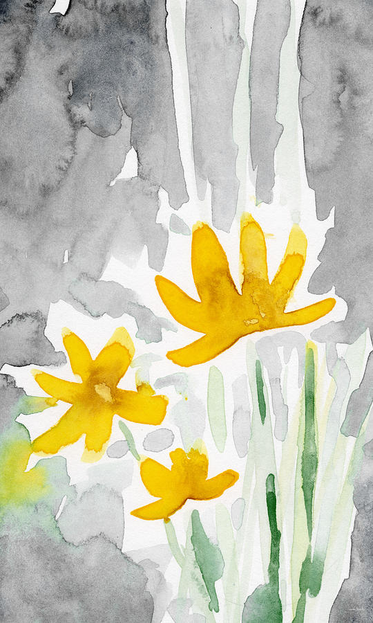 Yellow and Grey Garden- Art by Linda Woods Painting by Linda Woods