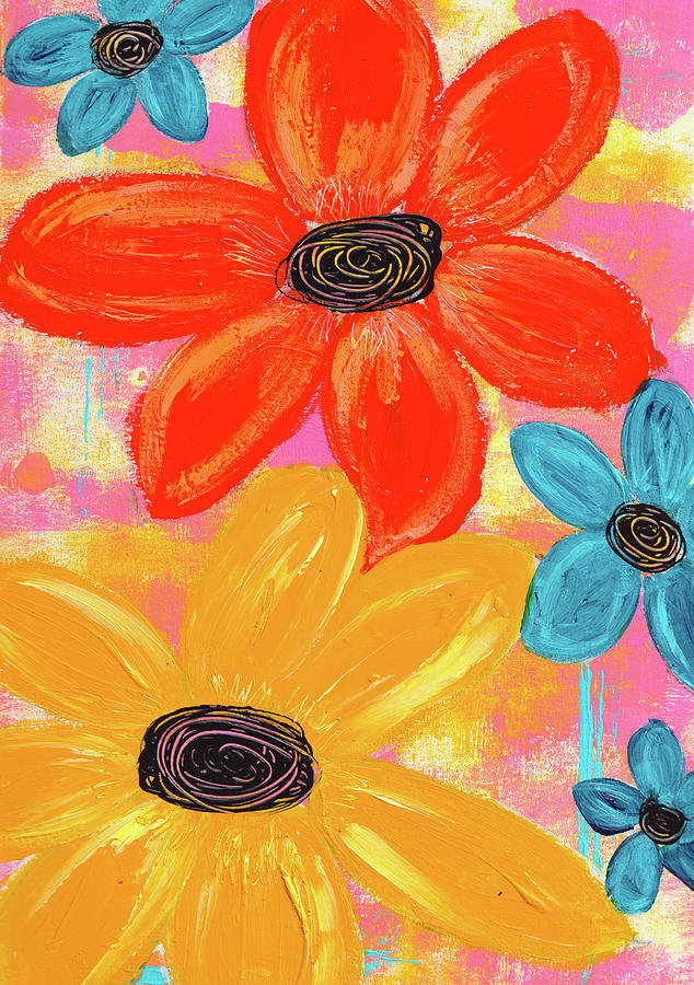 Yellow And Orange Flowers Floral Art by Kathleen Tennant Mixed Media by ...