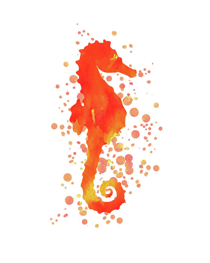 Yellow And Orange Seahorse Watercolor Silhouette With Dots Painting by Irina Sztukowski