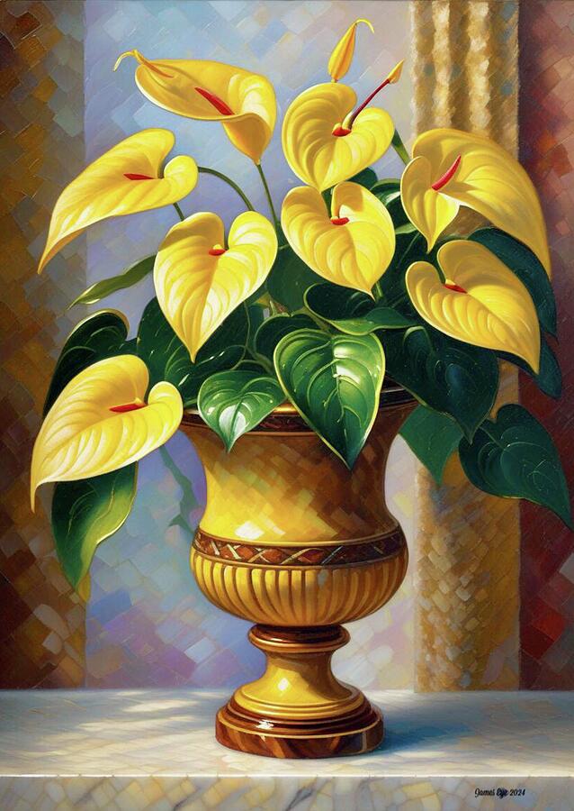 Vase Digital Art - Yellow Anthurium  by James Eye