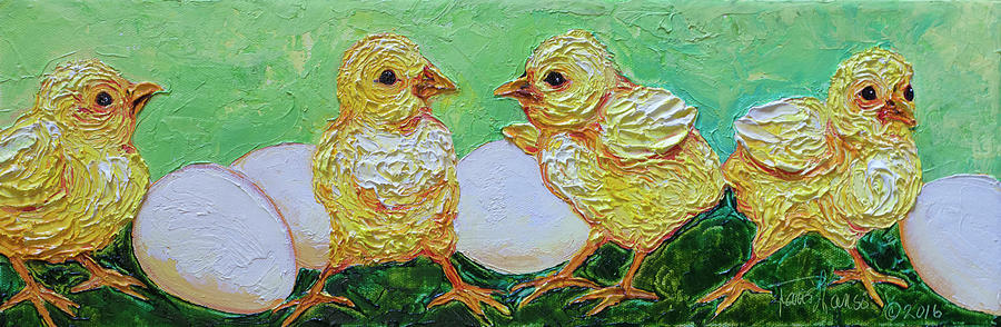 Yellow Baby Chicks and Eggs Painting by Paris Wyatt Llanso