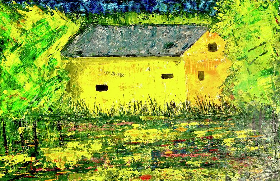 Barn Painting - Yellow barn by Julia S Powell