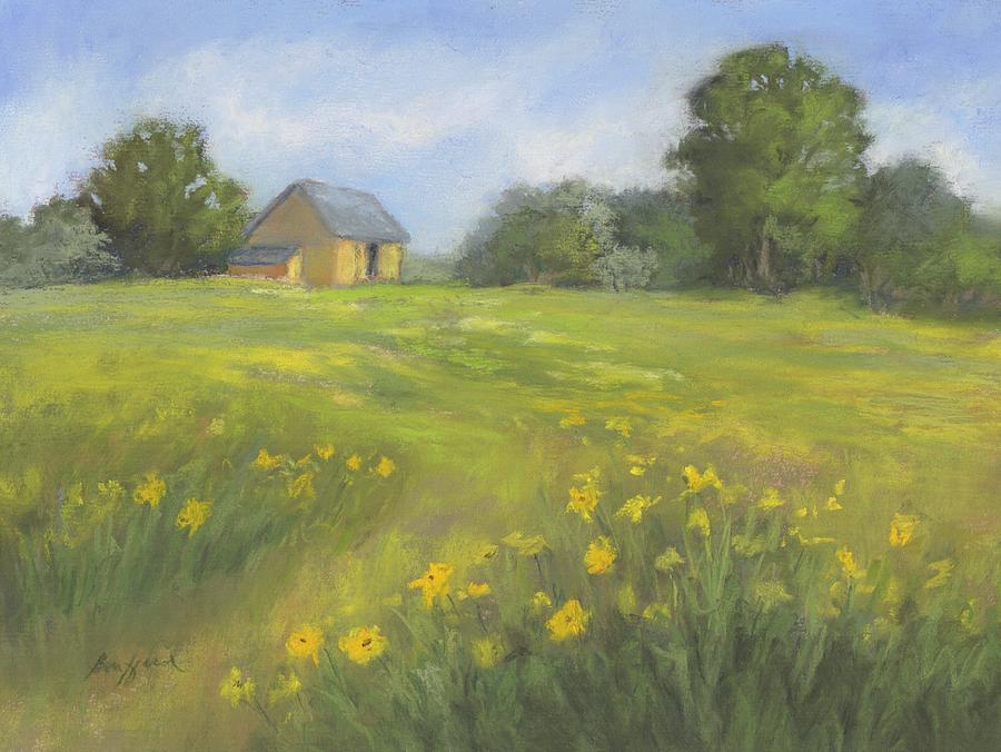 Yellow Barn Pastel by Vikki Bouffard