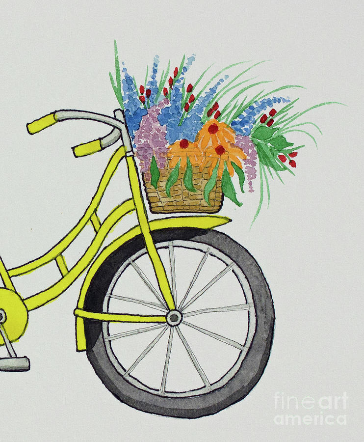 Yellow Bike Front Wheel Painting by Norma Appleton
