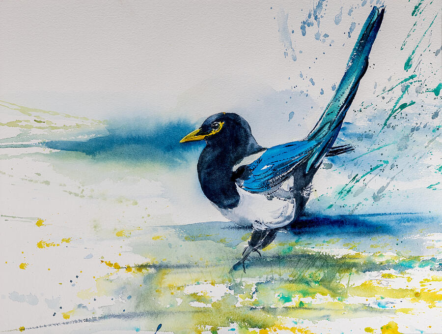 Magpies Painting - Yellow-billed Magpie #5395 by Daniel Lee Brown