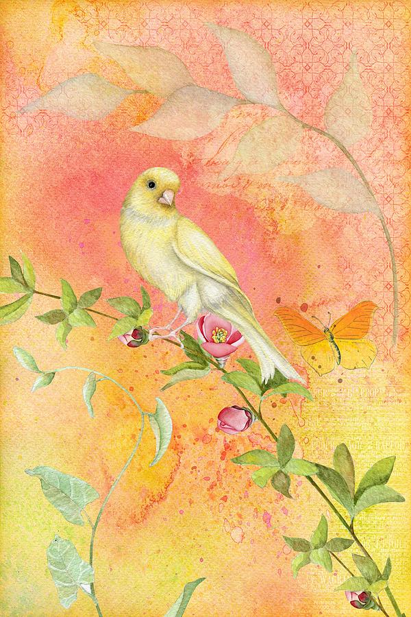 Yellow Bird and Dogwood Tree Digital Art by Peggy Collins