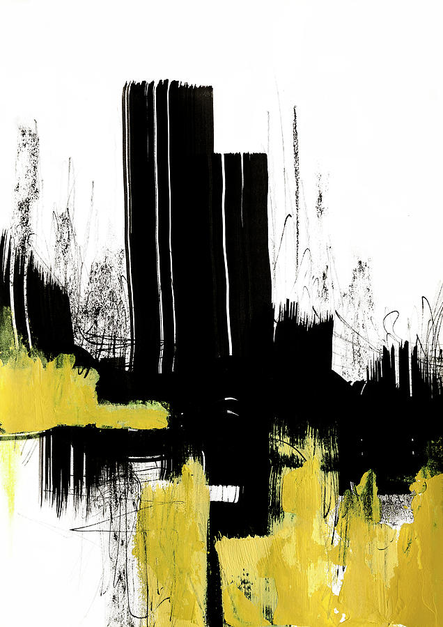 Yellow Black Abstract Painting by Ela Szczepaniak