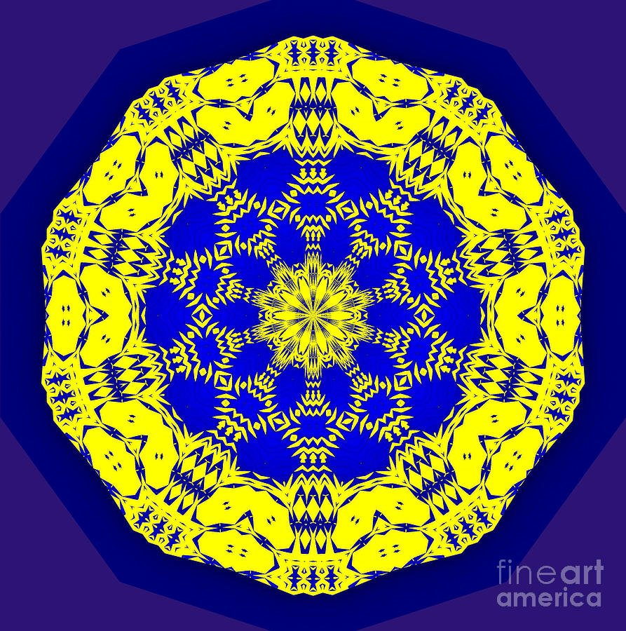 Yellow Digital Art - Yellow Blue Mandala Two by L A Feldstein