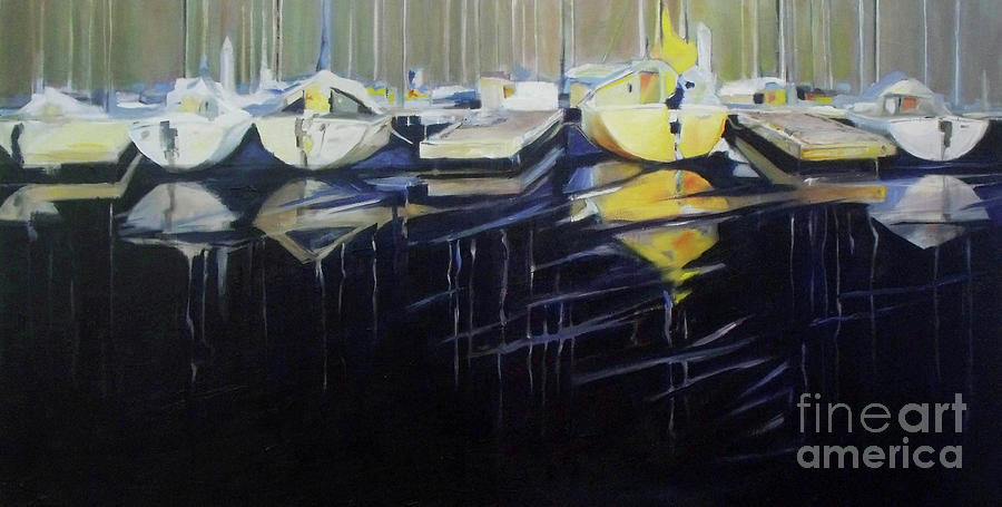 Yellow Boat at Dockside Painting by Mary Hubley