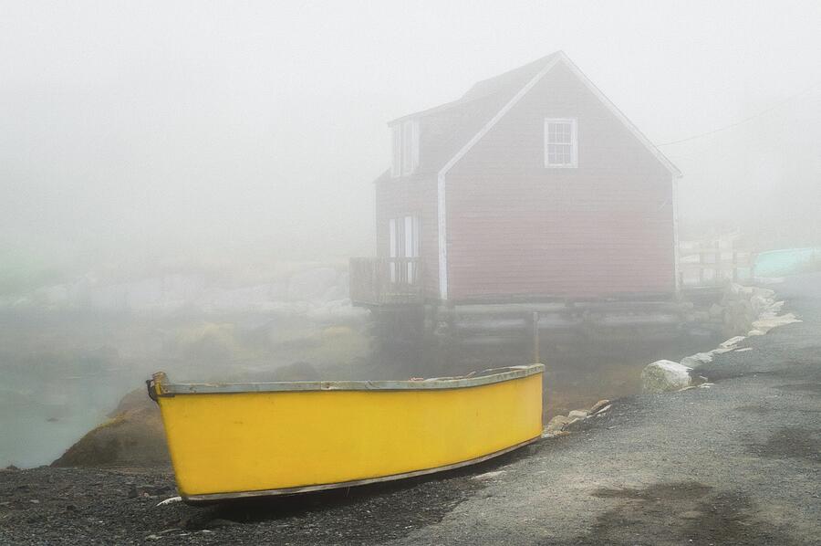 Yellow Boat in the Fog Photograph by Tracy Munson