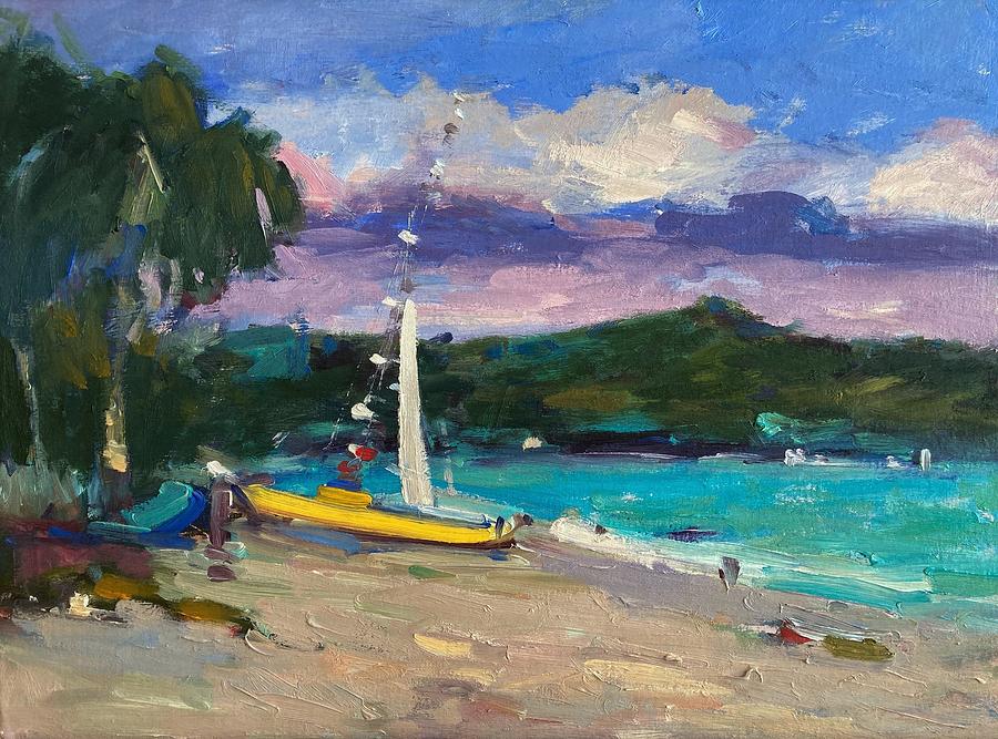 Yellow boat on Kailua Beach Painting by R W Goetting