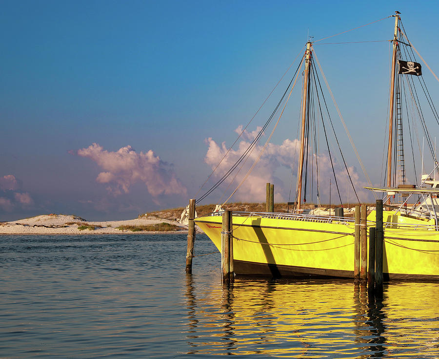 Yellow Boat Sunrise Reflection Destin Photograph by Dan Sproul
