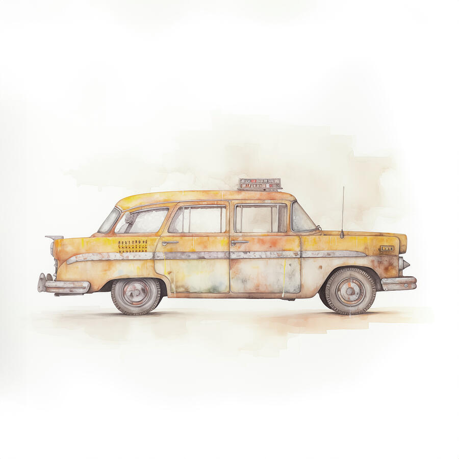Transportation Digital Art - Yellow Cab Watercolor Number 181 by MAD PaperAirplanes