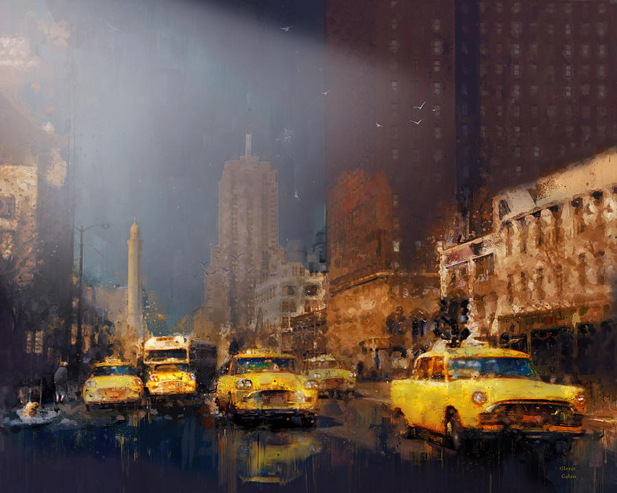 Yellow Cabs 1960s Chicago Painting by Glenn Galen