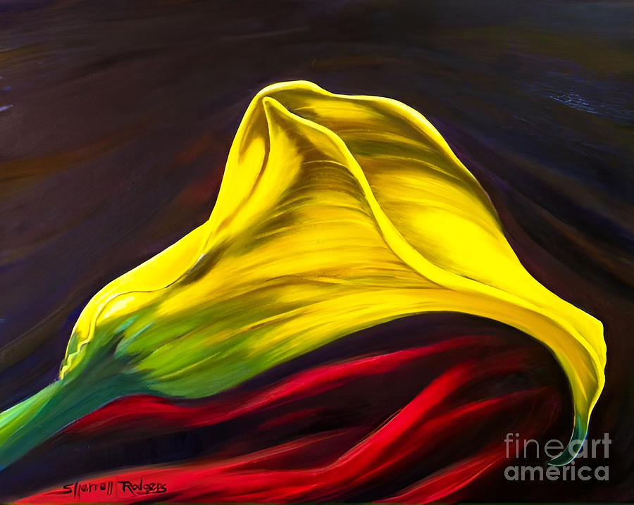 Yellow Calla Lily on Red Velvet Painting by Sherrell Rodgers