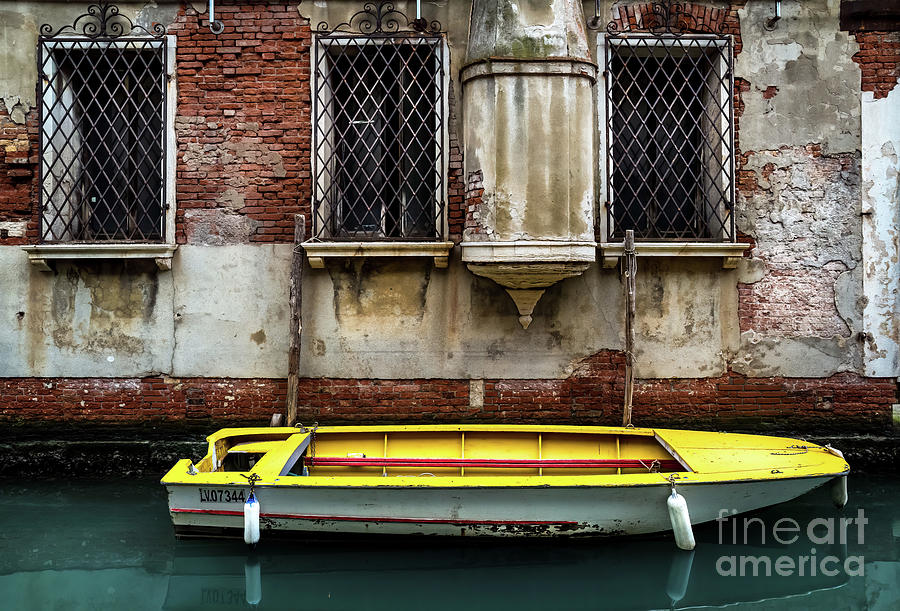 Boat Photograph - Yellow Canal Boat Venice by M G Whittingham