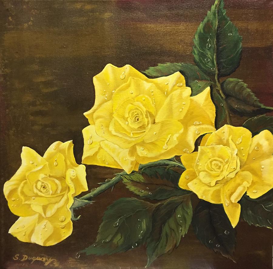 Yellow Carpet Rose Painting by Sharon Duguay