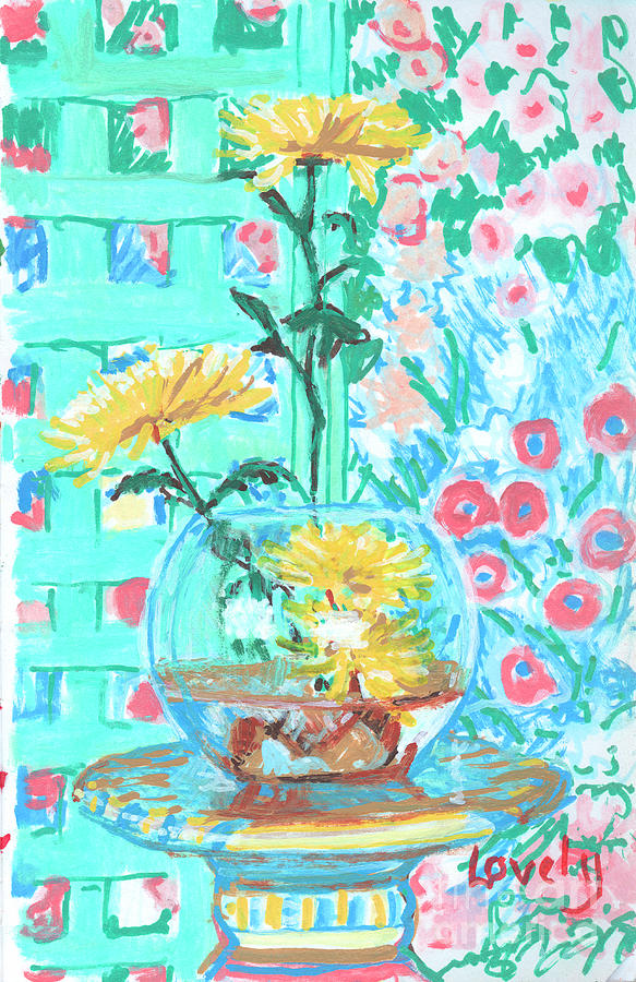 Yellow Chrysanthemums in the Kitchen Painting by Candace Lovely