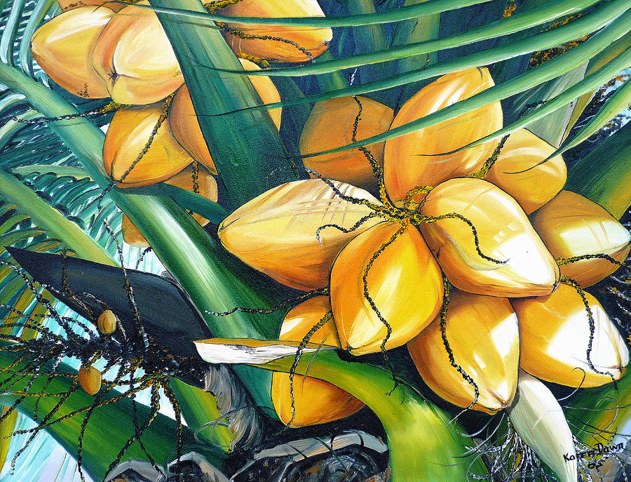 Yellow Coconuts Painting by Karin  Dawn Kelshall- Best