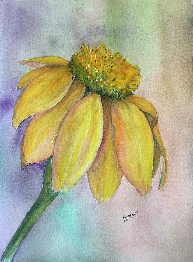 Yellow Cone Flower  Painting by Paintings by Florence - Florence Ferrandino