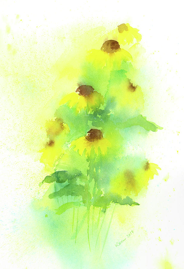 Yellow coneflowers  Painting by Karen Kaspar
