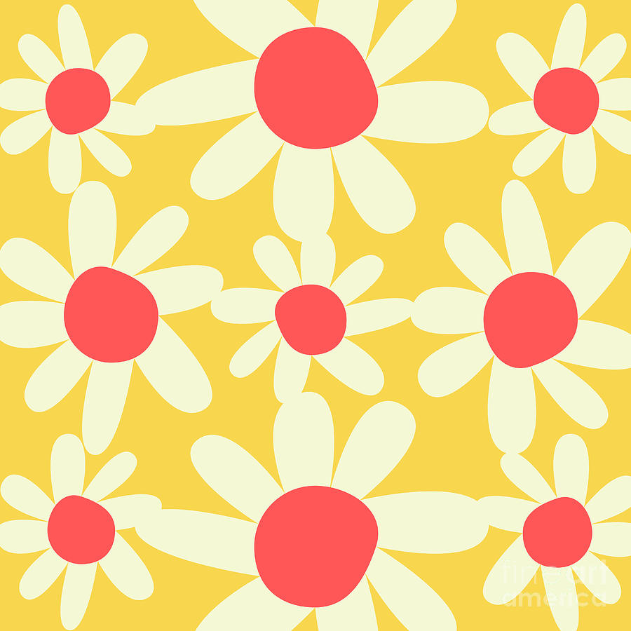 Yellow, Coral, and White Floral Pattern Design Digital Art by Christie ...
