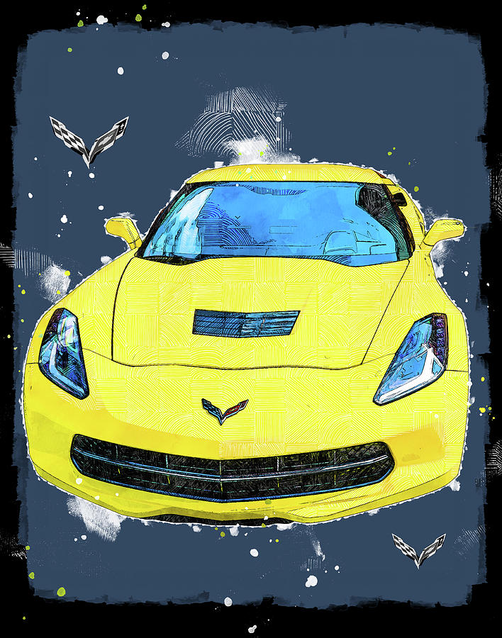 Yellow Corvette Graphic Illustration Digital Art by Dan Sproul